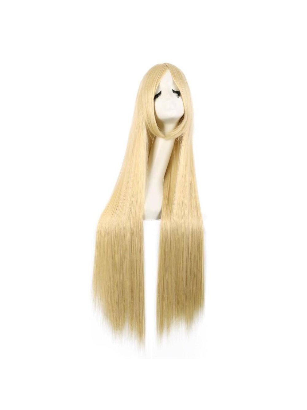 Women's Mixed Golden 40 Inch Oblique Synthetic Modern Long Straight Wig Bangs